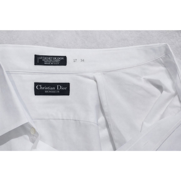 Christian Dior Mens 17x34 White Designer Dress Shirt Concealed Hidden Button - Picture 6 of 16